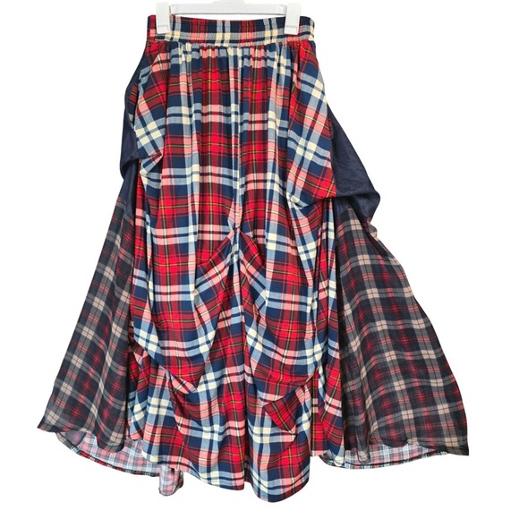 Kosmios Boho Plaid Patchwork Maxi Skirt Draped Pockets Festival Size L - Picture 9 of 16